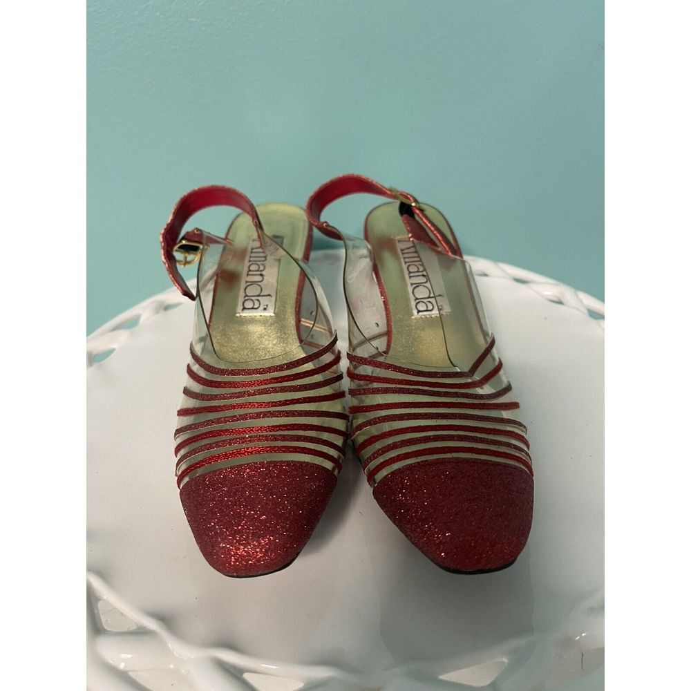 Vintage Amanda Cancun Red Glitter‎ Slingback Closed Toe Sp Occasion Heels Sz 7W